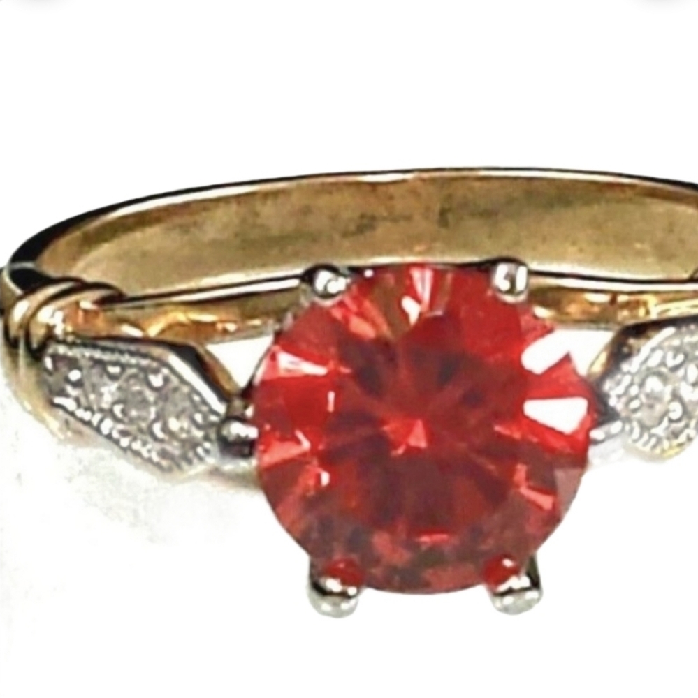 Gold Plated Cocktail Ring Red Orange Sizes 6 10Valentines Day *